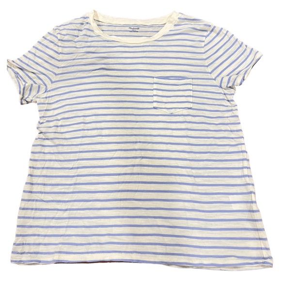 Madewell Striped T-Shirt Crewneck Neck Blue/Cream - Picture 4 of 10